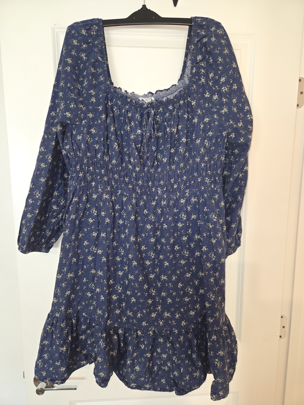 Celebrity Pink Navy Blue Floral Peasant Dress